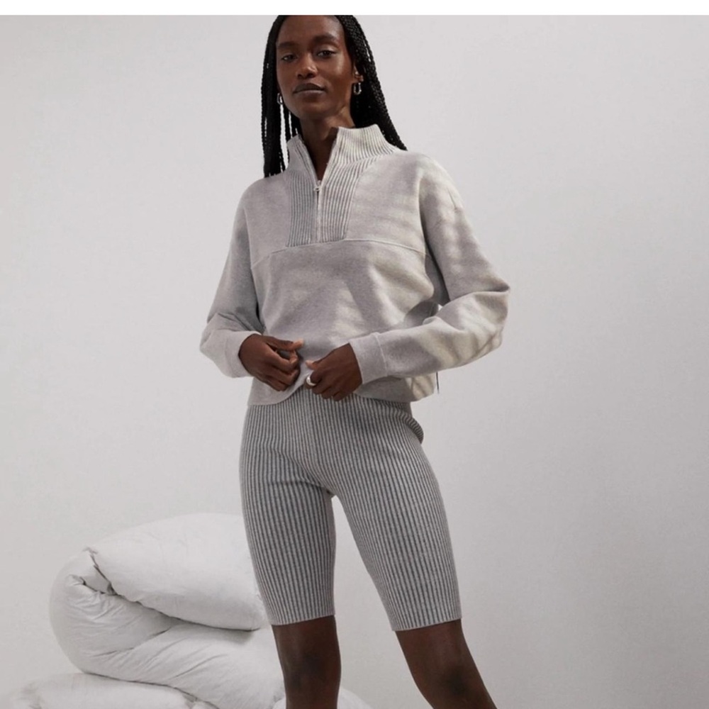Gray Ribbed Biker Shorts